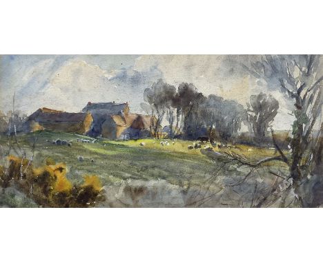 John Spence Ingall (Staithes Group 1850-1936): 'Northfields Farm Ellerby', watercolour unsigned, titled on label verso 16cm x