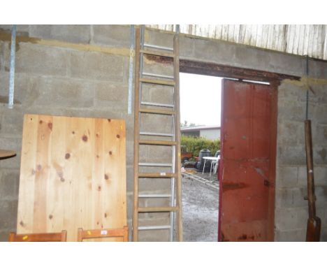 A aluminium ladder; and a wooden ladder