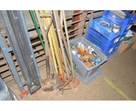 A quantity of long handled gardening tools