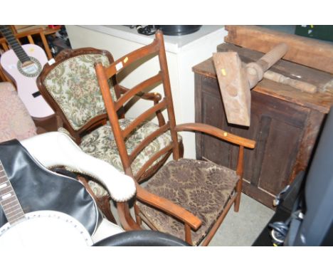 A mahogany ladder back fireside chair