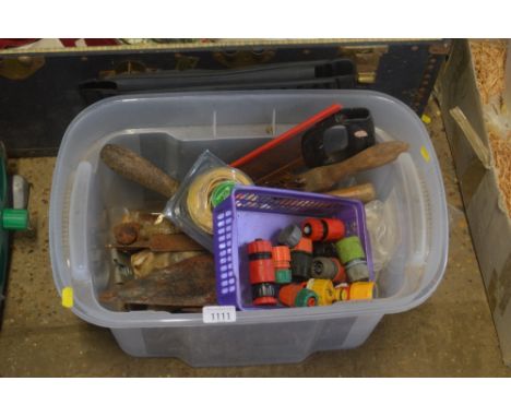 A box of various hand tools etc