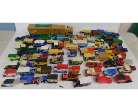 Various die cast cars and buses, to include Startrite Shoes, Blue Caddy Tea, H J Heinz, etc, (1 box).