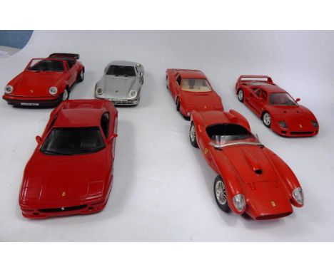 Various die cast scale model vehicles, to include Tonka 1:18 Porsche 959, 24cm wide, various Ferrari, etc (6, unboxed). 