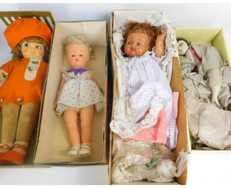 Four collectors dolls, to include Rosebud plastic doll, a Chad Valley collectors doll, Victoriana collectors doll, and anothe