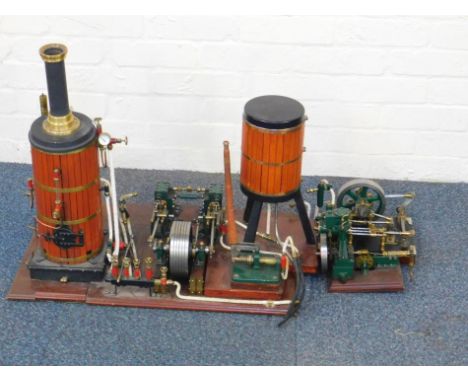 A scratch built model of a double water boiler tank, of five section form, comprising two vertical tanks, two cylinder fly wh