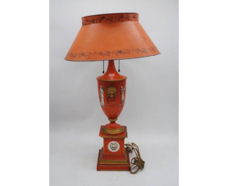 An antique Toleware table lamp - height 68cm