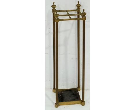 A vintage brass sectioned stick stand, 62cm high, 18cm square.