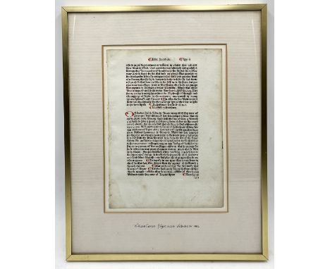 Caxton, William (c. 1422-1491, printer). A leaf from the first edition of Ralph Higden's Polychronicon (Westminster, William 