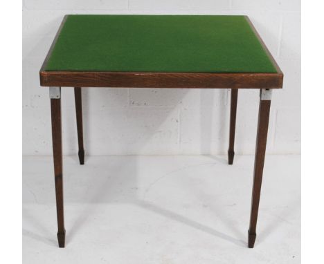 A vintage folding card table, with green baize top - length 78cm, depth 78cm, height 69.5cm