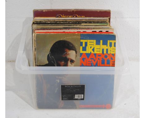 A quantity of 12" vinyl records consisting of mostly funk and soul, including Aaron Neville, The Ultimate Sound Of Philadelph