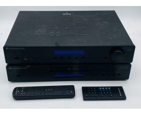 A Cambridge Audio Topaz CD5 Compact Disc Player, along with a matching Topaz AM10 Integrated Amplifier, both with controllers
