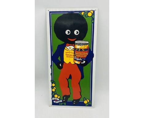 A reproduction Robertsons Golden Shred Marmalade enamelled advertising sign - overall size 62cm x 29.5cm. Disclaimer: This it