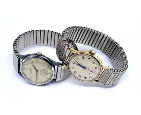A 9ct gold Smiths Deluxe wristwatch on expandable strap (weight of back 4.9g) along with a Larex Langendorf vintage watch