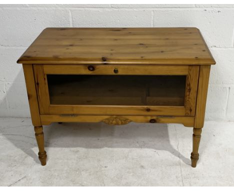 A Jaycee pine cabinet with drop down glass front and slide out shelf - 86cm x47cm x 60cm