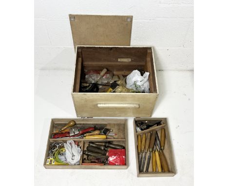 A collection of various tools including Toga and Marples chisels, Record 0120 plane etc.