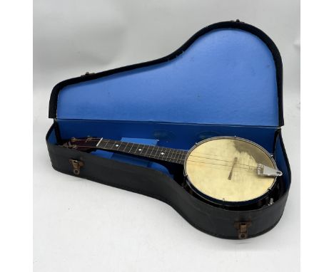 A cased banjolele by B&H London 