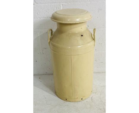 A cream painted lidded milk churn, marked Dried Milk Products Ltd, Beaminster (local interest) - overall height 67cm
