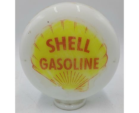 A vintage milk glass Shell gasoline small pump head, 22cm high.