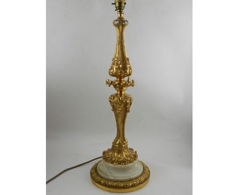 A 20th century gold gilt marble base table lamp. H.60cm