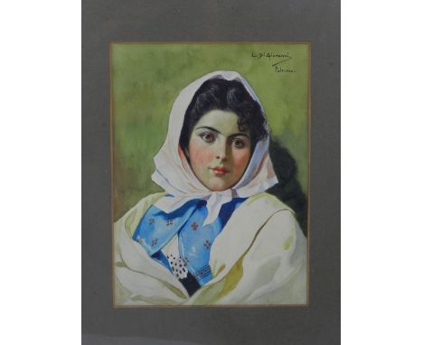 L. di Giovanni (20th century Continental school). Portrait study of a lady, watercolour. H: 23cm W: 17cm