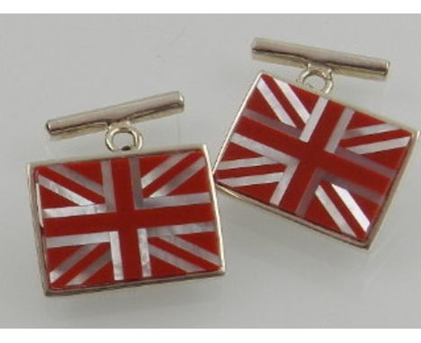 A pair of silver and mother of pearl Union Jack cufflinks. 