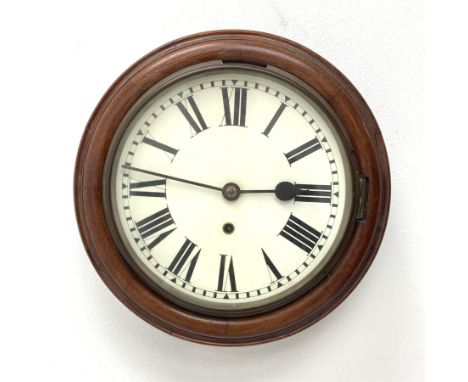 20th century wall clock in circular moulded oak case, enamel Roman dial, single train movement, D35cm - Condition Report 