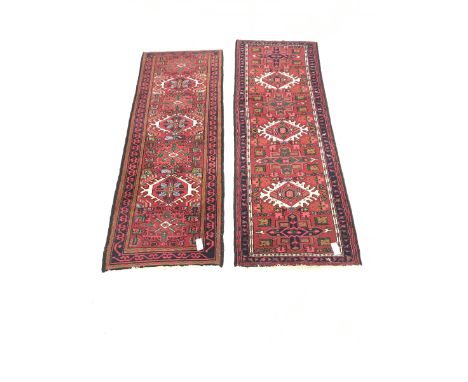 Persian red ground runner, repeating border (199cm x 71cm) and similar rug (188cm x 70cm) - Condition Report 