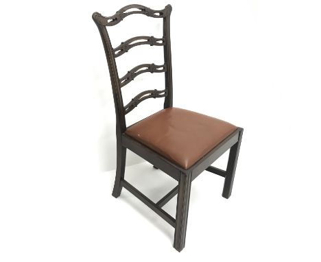 19th century mahogany Chippendale style waved ladder back chair, upholstered seat, square supports, W51cm - Condition Report