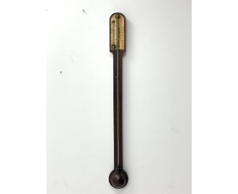 Early 19th century solid rosewood mercury stick barometer, inscribed ivory register, mercury thermometer, H93cm - Condition R