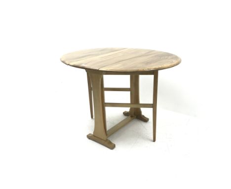Ercol light elm narrow drop leaf table, shaped supports, W107cm, H72cm, D84cm - Condition Report 