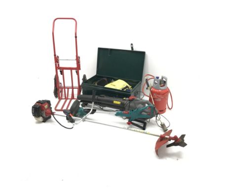 ST-BC415B strimmer, a leaf blow, gas blow torch, sack barrow,  two tier ladders, and other tools - Condition Report 