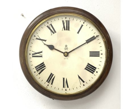 Early to mid 20th century circular mahogany cased dial clock, enamel Roman dial inscribed with the George VI cypher and 'G.P.