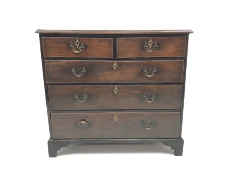 Georgian mahogany chest, two short and three long drawers, shaped bracket supports, W111cm, H100cm, D53cm - Condition Report 