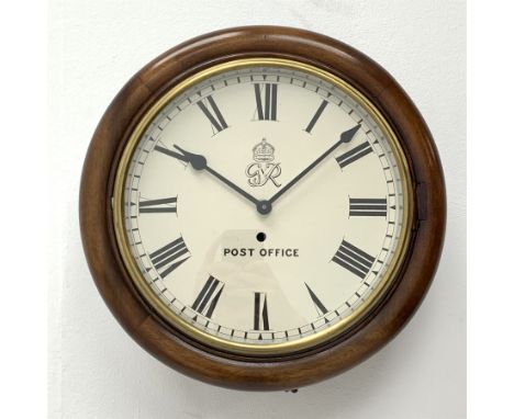 Early 20th century circular mahogany cased dial clock, the enamel Roman dial inscribed with the George V cypher and 'Post Off