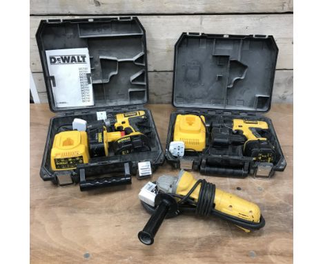 De Walt D28134 angle grinder, a DeWalt DC735 cordless drill and a DeWalt DC740K2 cordless drill - Condition Report 