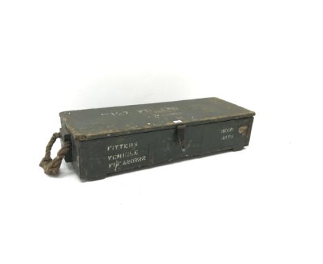 Pine military mechanics box with quantity of vintage woodworking tools, W98cm, H21cm, D39cm - Condition Report 