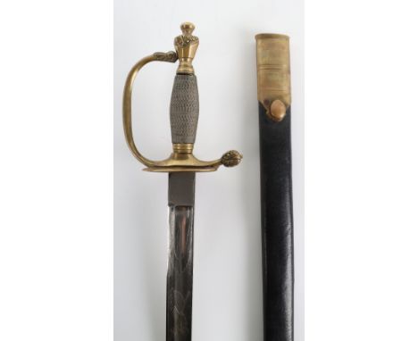 A good quality Georgian repro military sword, dress sword, with etched blade, in leather scabbard, blade 79cm