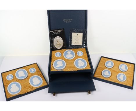 Set of fourteen Wedgewood Jasper Portrait Medallions, No. 31 of 200, in fitted presentation case, with certificate