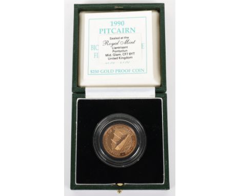 1990 Pitcairn Islands gold proof $250, Bicentenary of the First Settlement, (15.97g 22ct), cased