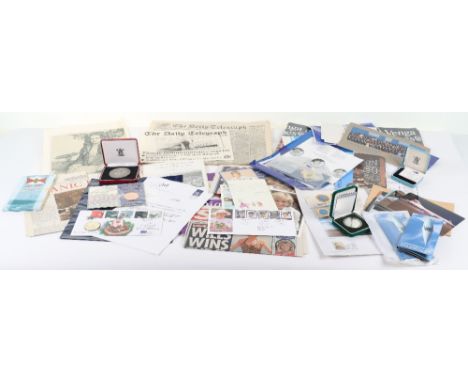 Various coin packs of coins with supporting documents and booklets, Diana memorial crown, 1996 silver proof Two Pound coin an