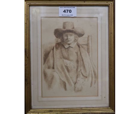 MANNER OF REMBRANDT Portrait of a merchant, sepia ink drawing, 18 x 12cm Condition Report: Available upon request