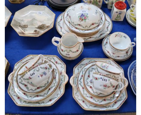 A Spode Copelands China breakfast/tea set comprising five cups, six saucers, eight plates, muffin dish, milk jug, sugar bowl,