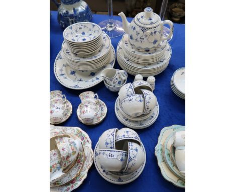 A Masons Denmark pattern tea and dinner service comprising eight cups, saucers, side plates, medium and dinner plates, soup b