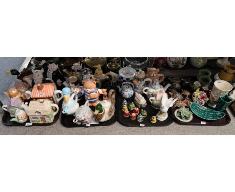 A collection of novelty teapots including animals, figures etc, Wade tortoise trinket boxes, Eastgate green glazed vase and d