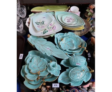 A collection of Carlton Ware turquoise glazed leaf dishes and other Carlton Ware decorated with Convulvulus, magnolia etc Con