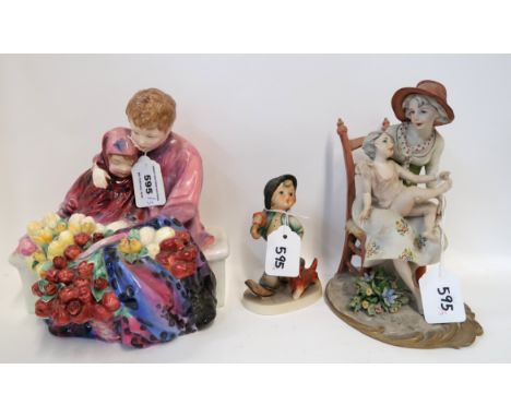 A Royal Doulton figure The Flower Sellers Children, together with a Hummel figure and an Italian porcelain figure Condition R