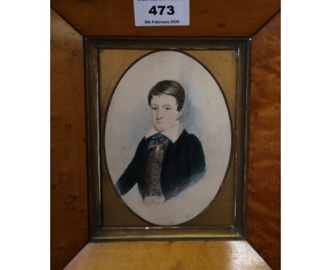 ENGLISH SCHOOL Portrait of a young man, half length, watercolour, 14 x 10cm Condition Report: Available upon request