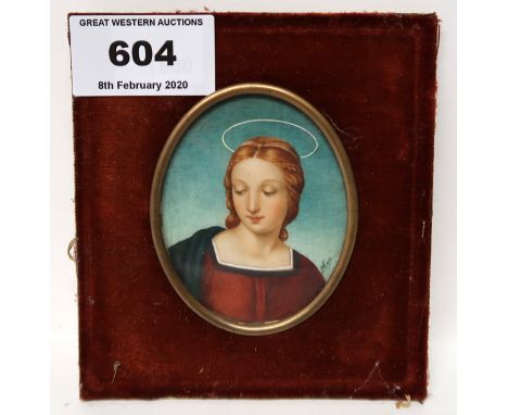 Portrait of a maiden with a halo on ivorine, 7cm high Condition Report: Available upon request