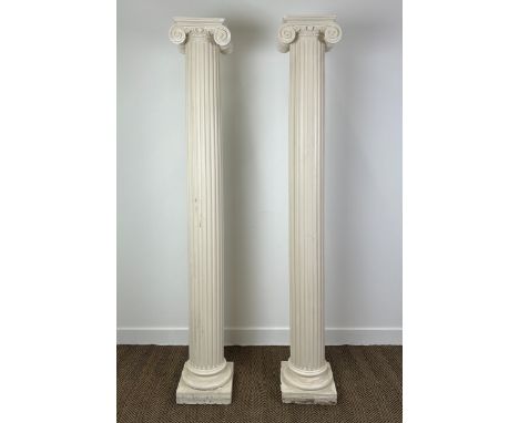ARCHITECTURAL COLUMNS, a pair, painted plaster with ionic capitals, 207cm H. (2)