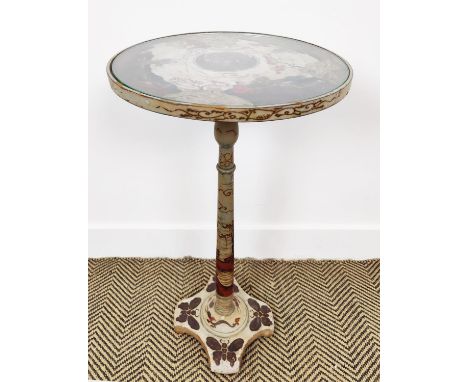 LAMP TABLE, early 20th century chinoiserie decorated with a glass inset top, 67cm H x 35cm W.